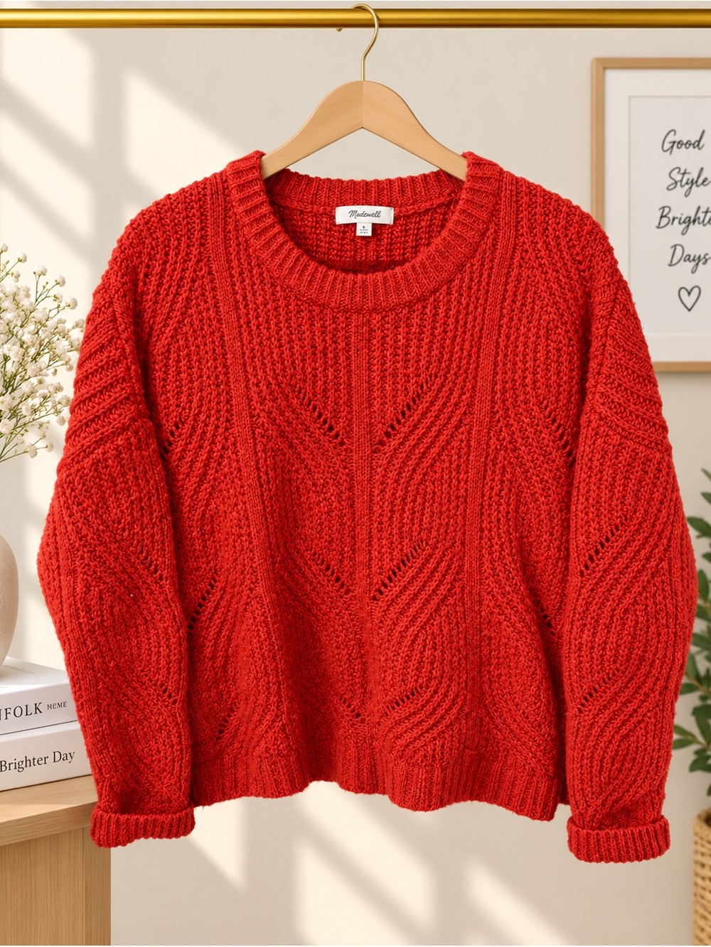 MADEWELL Red Chunky Cable Knit Sweater